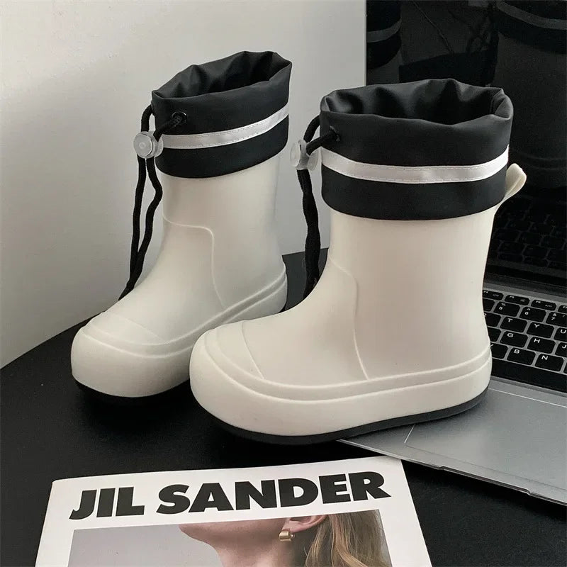 Cute Mid-Calf Rain Boots Women's Student Fashion Casual Play Water Outdoor School Shoes Parent-Child Rain Shoes PVC Material