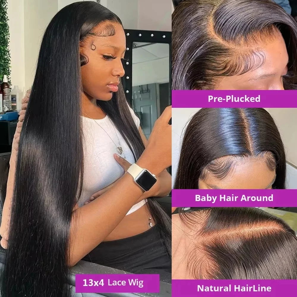 5x7 Glueless 100% Human Hair 13x6 Bone Straight Lace Front Human Hair Wigs 36 Inch 13x6 HD Lace Frontal Wig for Women PrePlucked