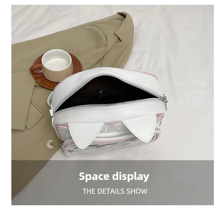 Women's Fashion Backpacks Y2K Korean Japan Kawaii Cat Ita Bag PU Cute Girls Transparent Pocket Aesthetic Shoulder Crossbody Bags