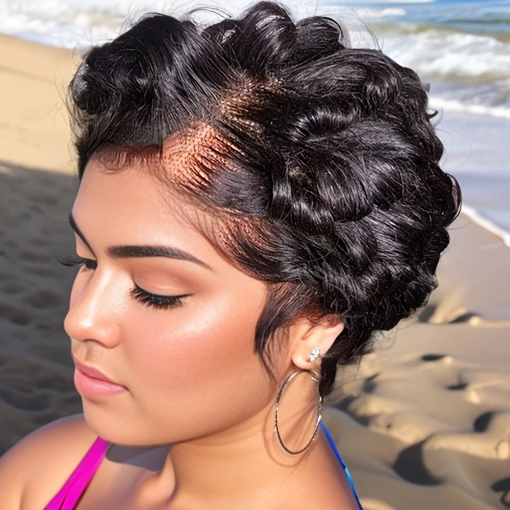 Short Pixie Cut Curly 100% Human Hair Wigs 13x4 Lace Front Wigs for  Women Natural Soft Bob Wig with Transparent Lace Wigs