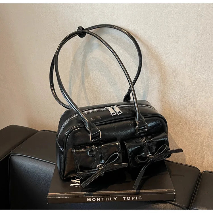 Vintage Women Business Shoulder Bags Simple Ladies Commute Tote Bag Pu Leather Female Underarm Bag Burgundy Large Handbags Purse