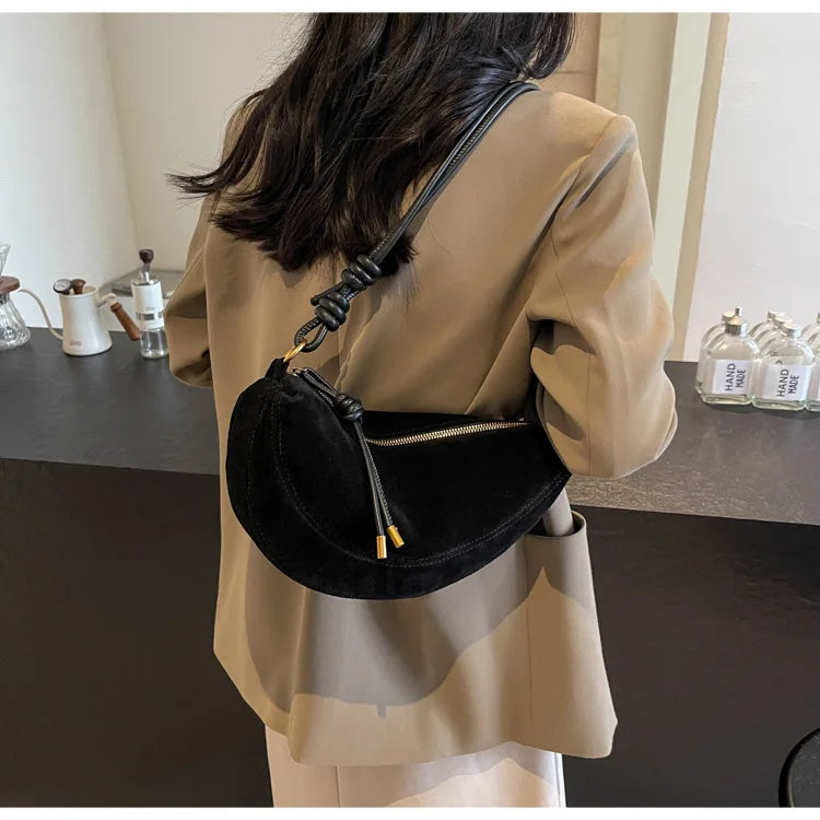 Faux Suede Super Popular Niche Suede Shoulder Bag for Women 2025 Hot Sale Single Crossbody Bags Underarm Dumpling Sweet Bags