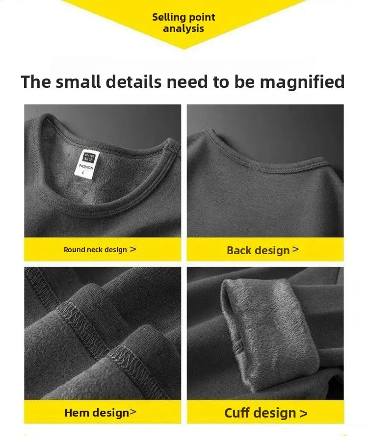 Men's Fleece Lined Thickened Long Sleeve T-Shirt round Neck Base Shirt Autumn Clothes Winter Long Sleeve Warm Underwear