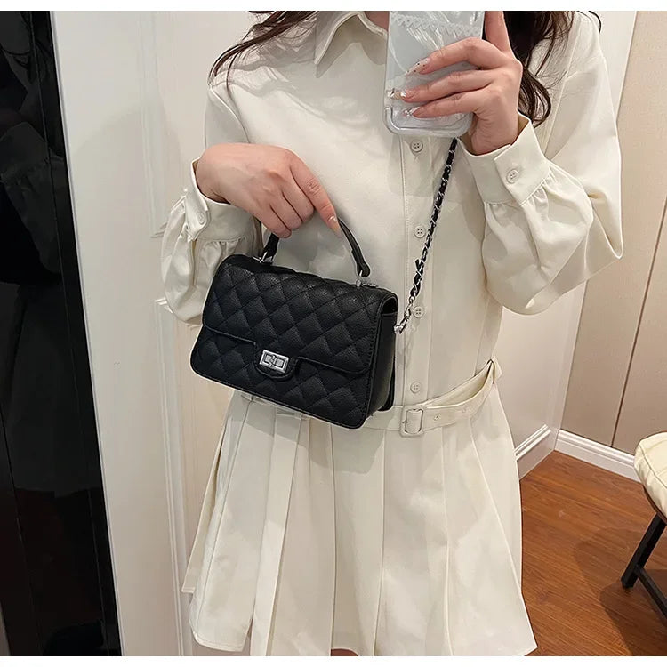 Small Square Lattice Chain Crossbody Bag Women's Shoulder Handbag Simple Handheld Underarm Bag Hot Sale Of The Season New Versat