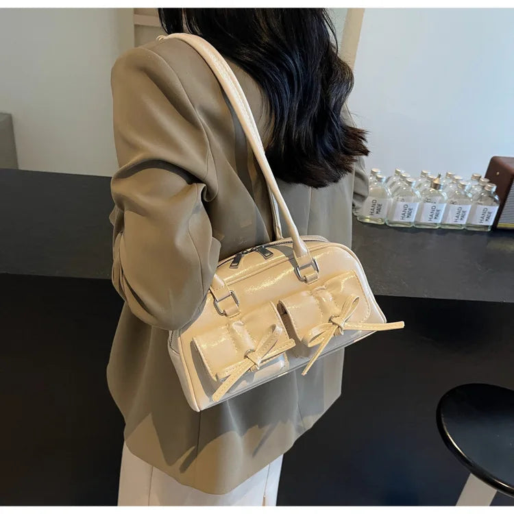 Vintage Women Business Shoulder Bags Simple Ladies Commute Tote Bag Pu Leather Female Underarm Bag Burgundy Large Handbags Purse