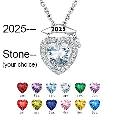 U7 2025 Graduation Necklaces for Women Bachelor Cap Clear White A+++ CZ Heart Birthstones Jewelry Gift for Daughter Girlfriend
