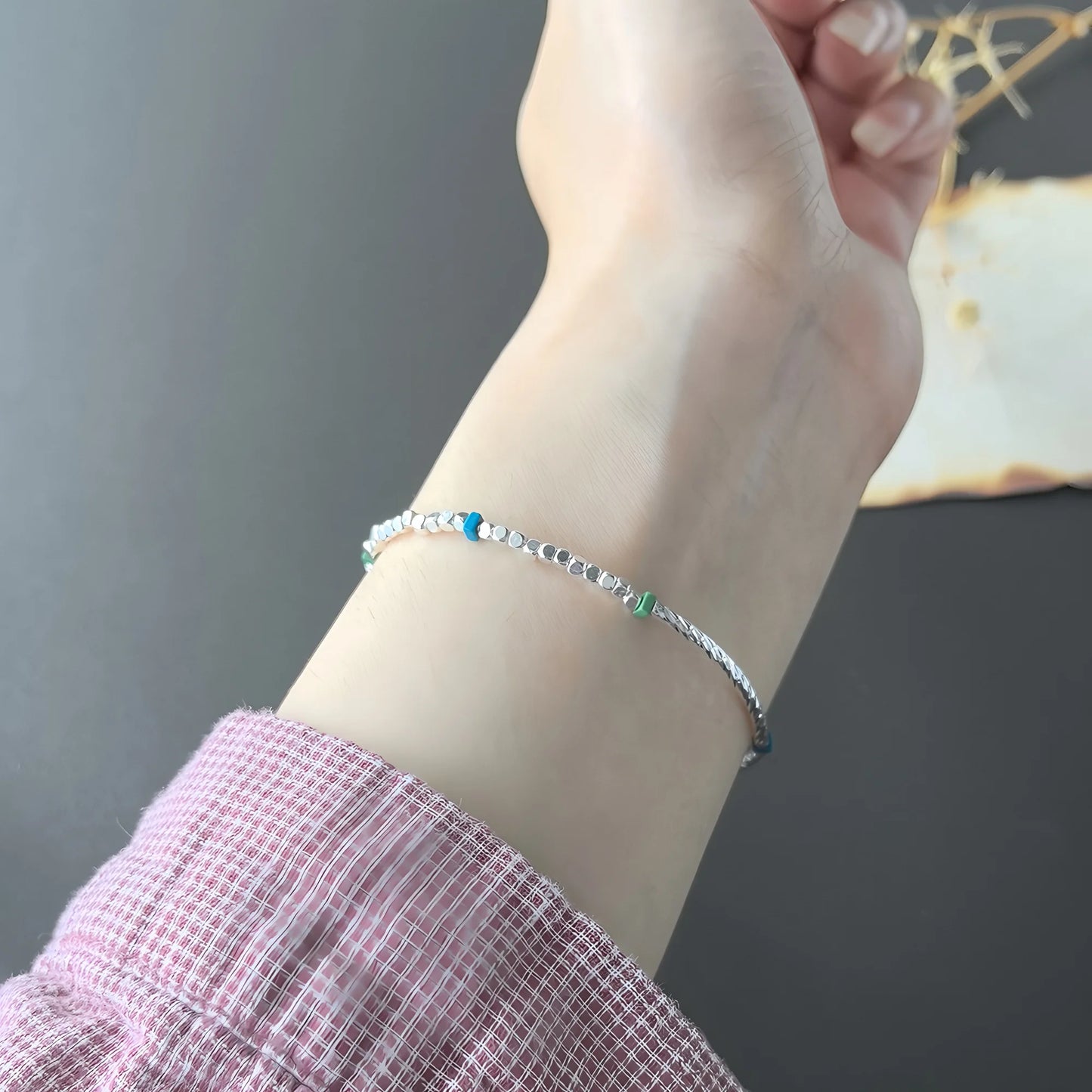 VENTFILLE 925 Sterling Silver Line Extremely fine Bracelet for Women Love Haert Bead Korean Ins Sweet Jewelry Gift Dropshipping