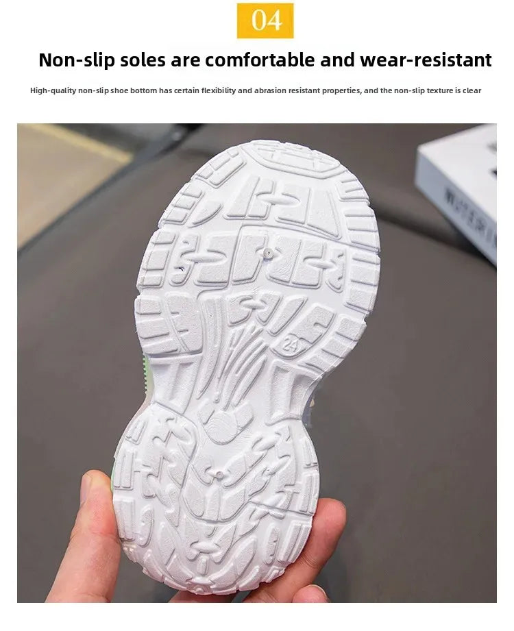 Girls Cartoon Rotating Button Sports Shoes Soft Bottom Kuroko Light up Dad Shoes Breathable Rubber Spring Season Kids Sneakers