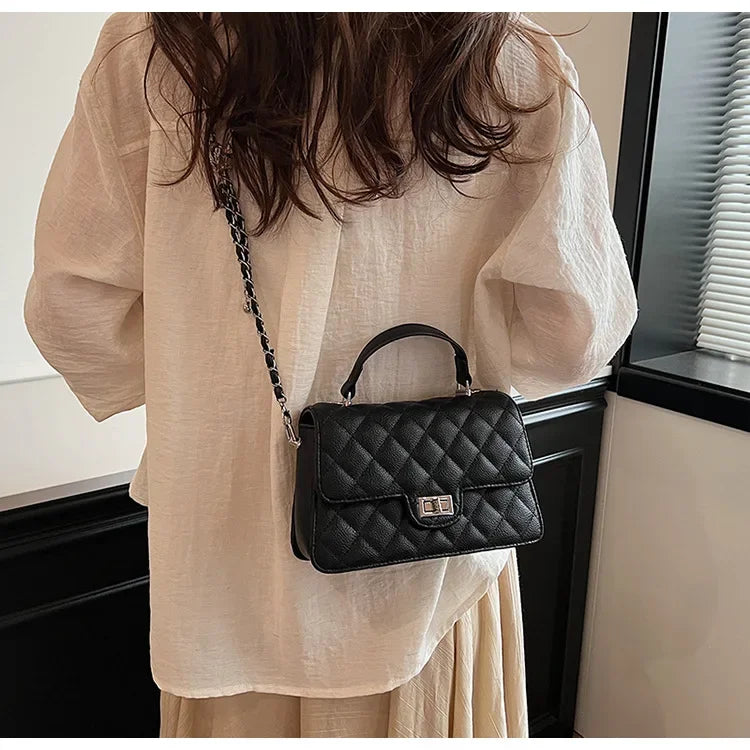 Small Square Lattice Chain Crossbody Bag Women's Shoulder Handbag Simple Handheld Underarm Bag Hot Sale Of The Season New Versat