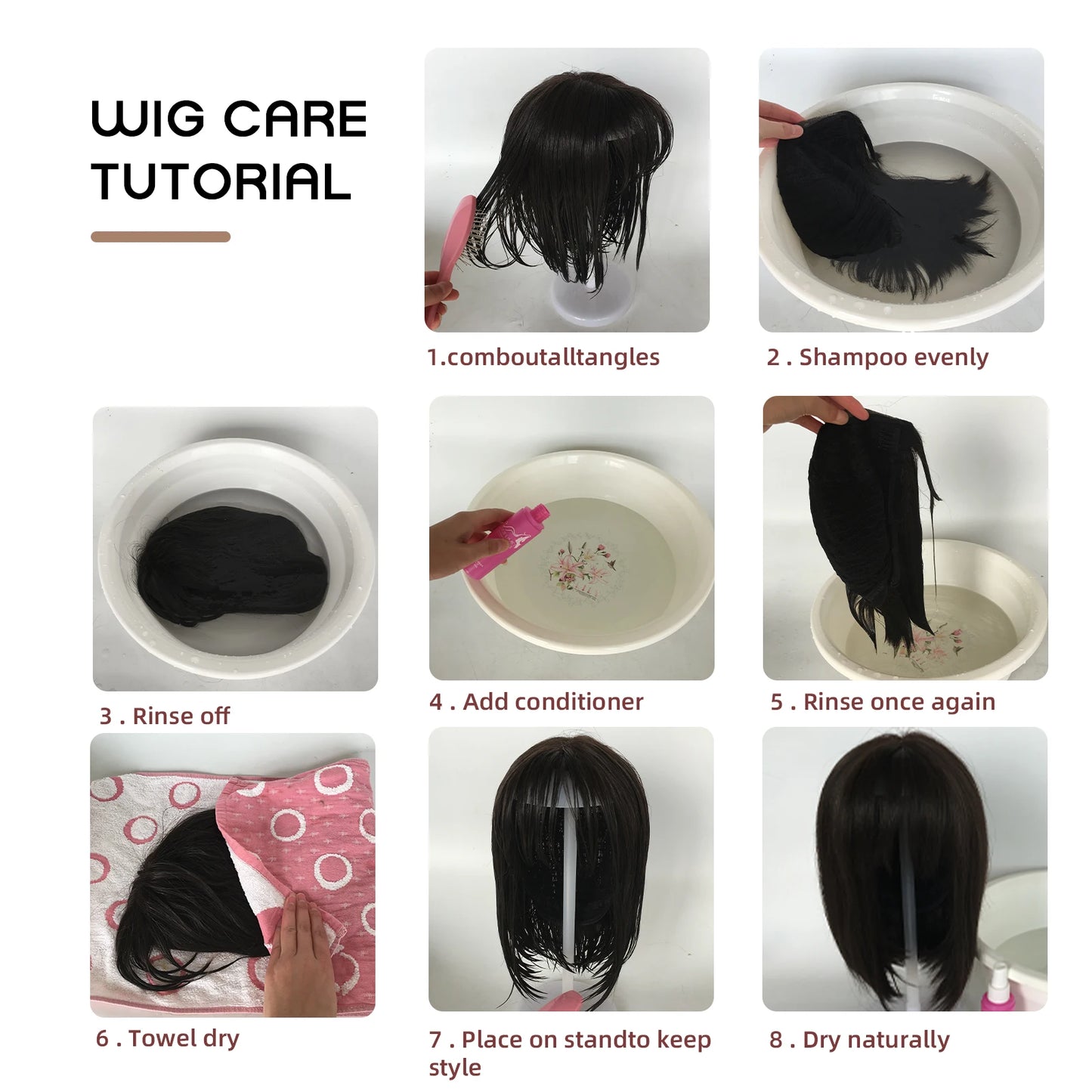 MEISU 24-26 Inch Dark Brown Straight Synthetic Wig  Heat-Resistant Natural Smooth Hair Stylish Party Bangs Wigs For Women