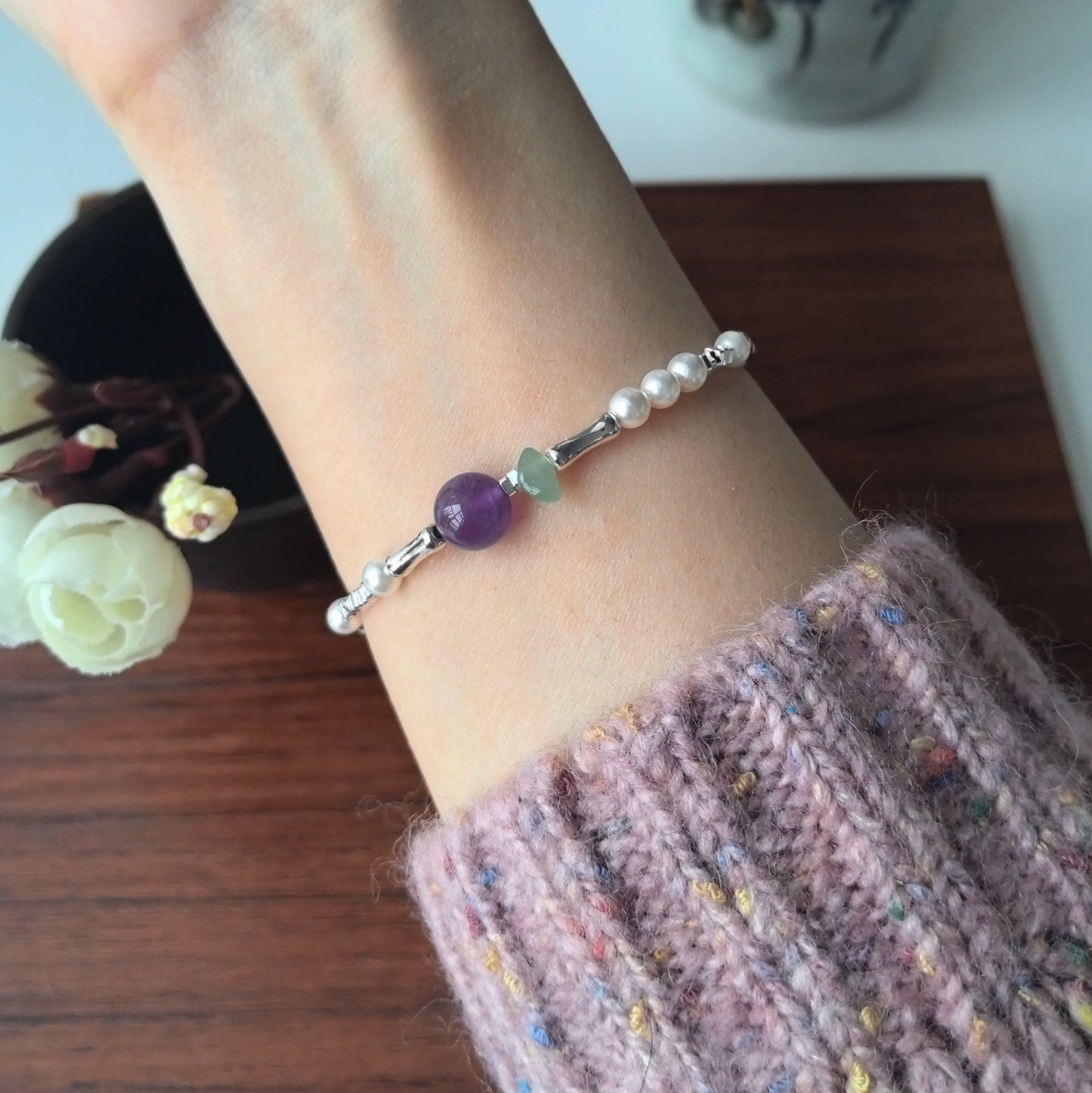 VENTFILLE 925 Sterling Silver Line Extremely fine Bracelet for Women Love Haert Bead Korean Ins Sweet Jewelry Gift Dropshipping