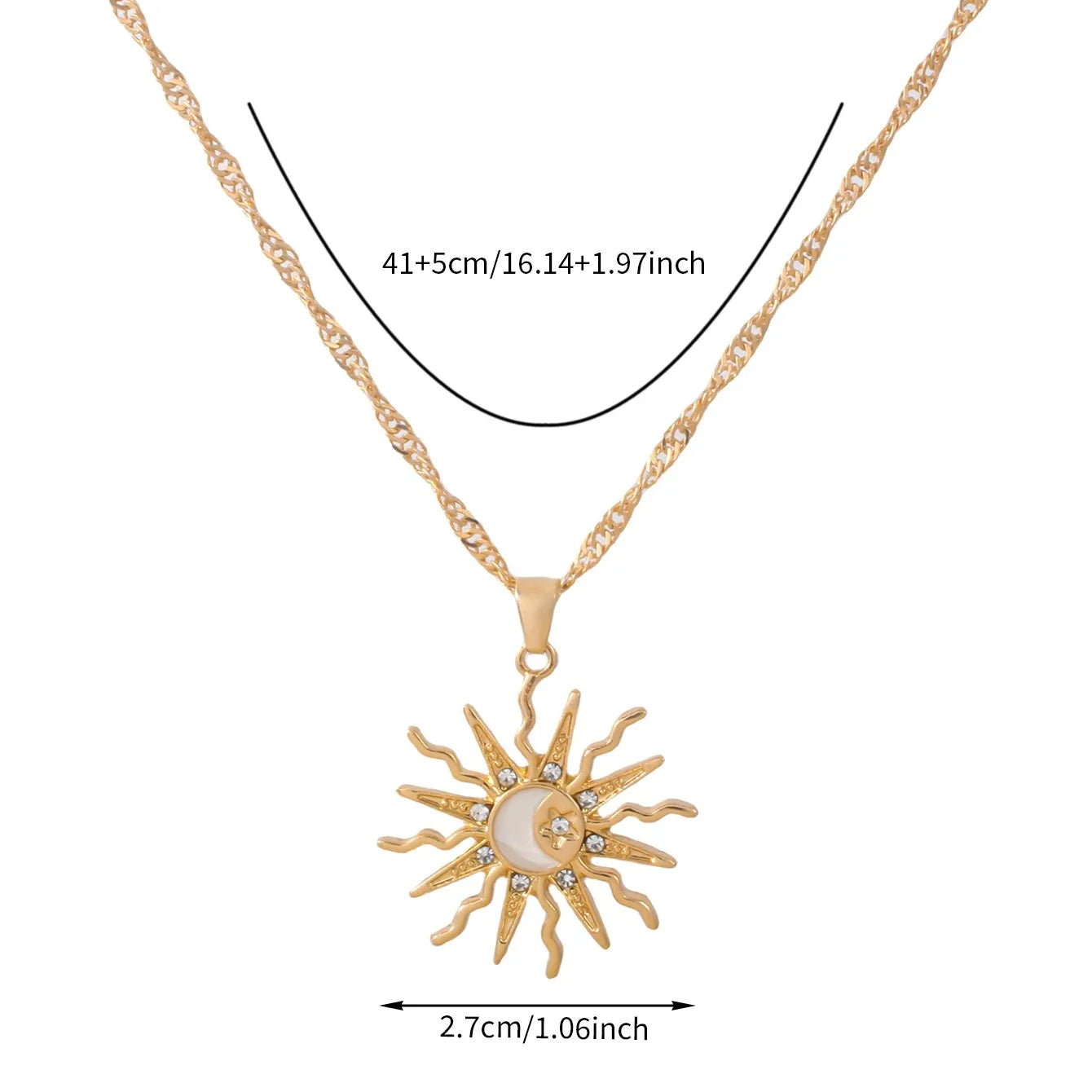 2025 New Shining Rhinestone Unique Design Sun Star Moon Three in One Pendant Necklace Retro Womens Daily Versatile Party Jewelry