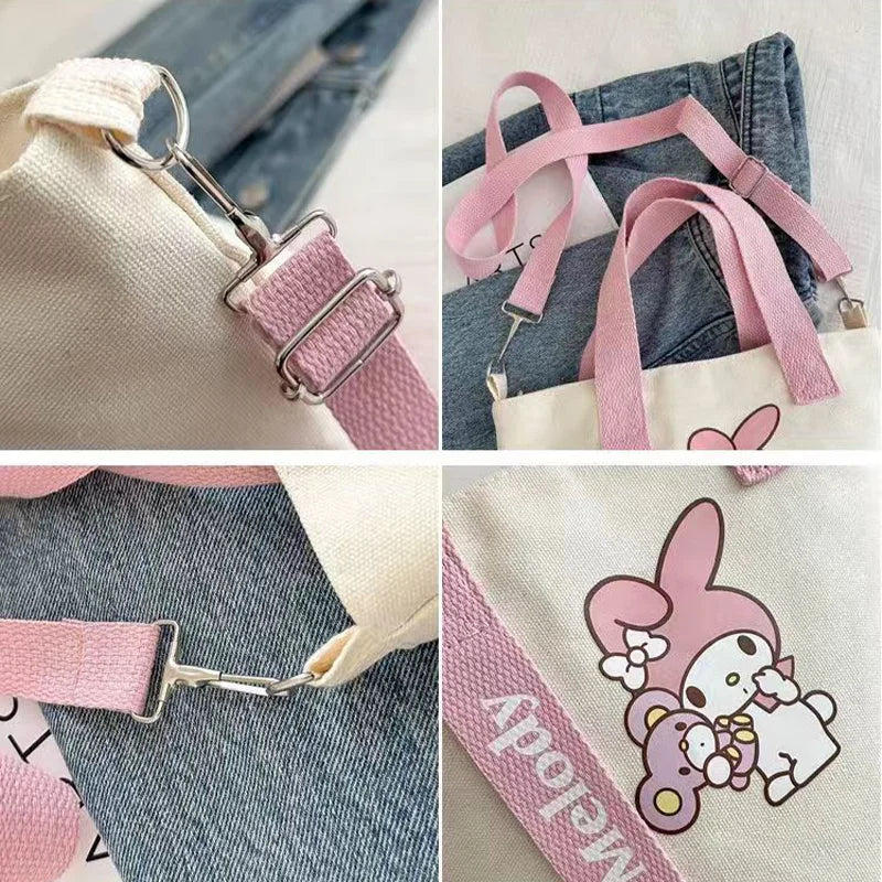 MINISO Sanrio Canvas Crossbody Bag Cute Fashion Handbag Bucket Bag Large Capacity Commuter Girl Gift