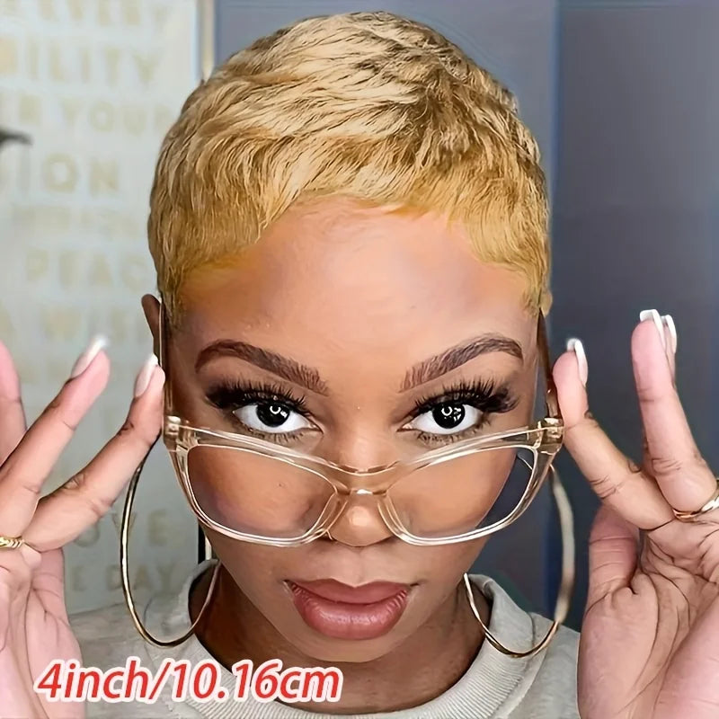 6inch Pixie Short Cut Human hair Wigs blonde Color  Wigs  For Women Full Machine Made Wigs