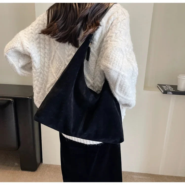 Vintage Suede New Large Capacity Women Tote Bag 2025 Autumn Winter Commute Shoulder Crossbody Bags Fashion Trend Underarm Bags
