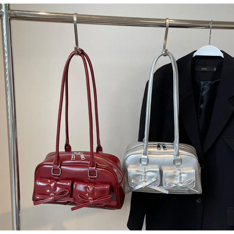 Vintage Women Business Shoulder Bags Simple Ladies Commute Tote Bag Pu Leather Female Underarm Bag Burgundy Large Handbags Purse