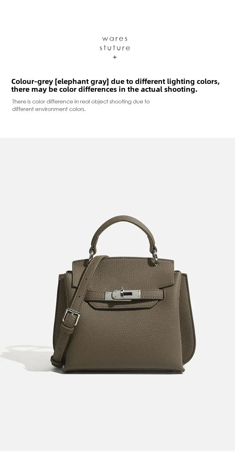 Fashionable Kelly Bag 2025 New Women's Crossbody Bag Retro Lychee Pattern Lock Buckle Single Shoulder Diagonal Bag Luxury Feel