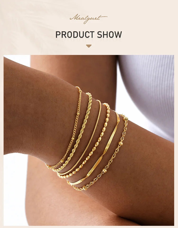 Thin Link Women Bracelet, Stainless Steel 18K Gold Plated Wrist Chain Waterproof Resistant Jewelry
