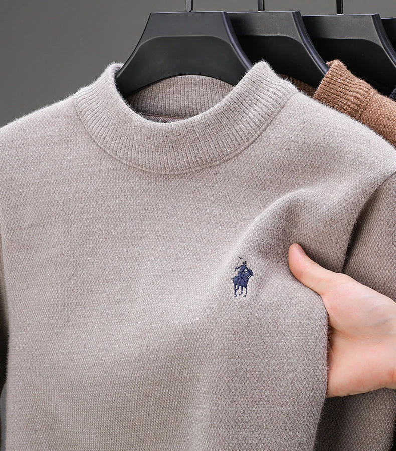 Luxury Brand Men's O-Neck Sweater Autumn/Winter New Item Exquisite Velvet Embroidered Thick Pullover Knitwear Top Men's Clothing