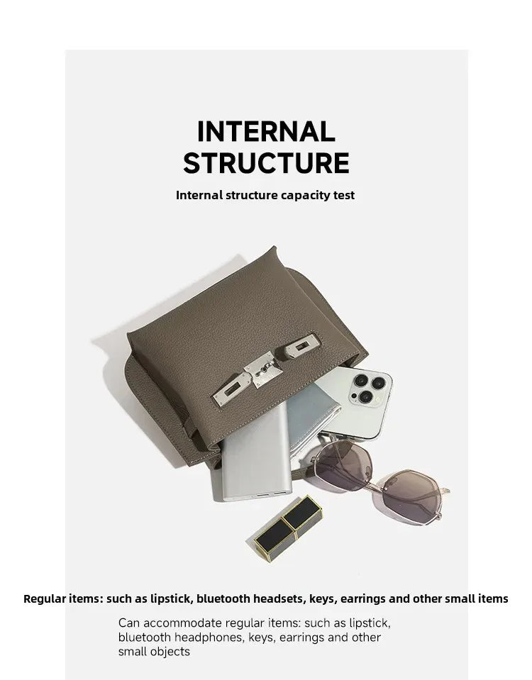 Fashionable Kelly Bag 2025 New Women's Crossbody Bag Retro Lychee Pattern Lock Buckle Single Shoulder Diagonal Bag Luxury Feel