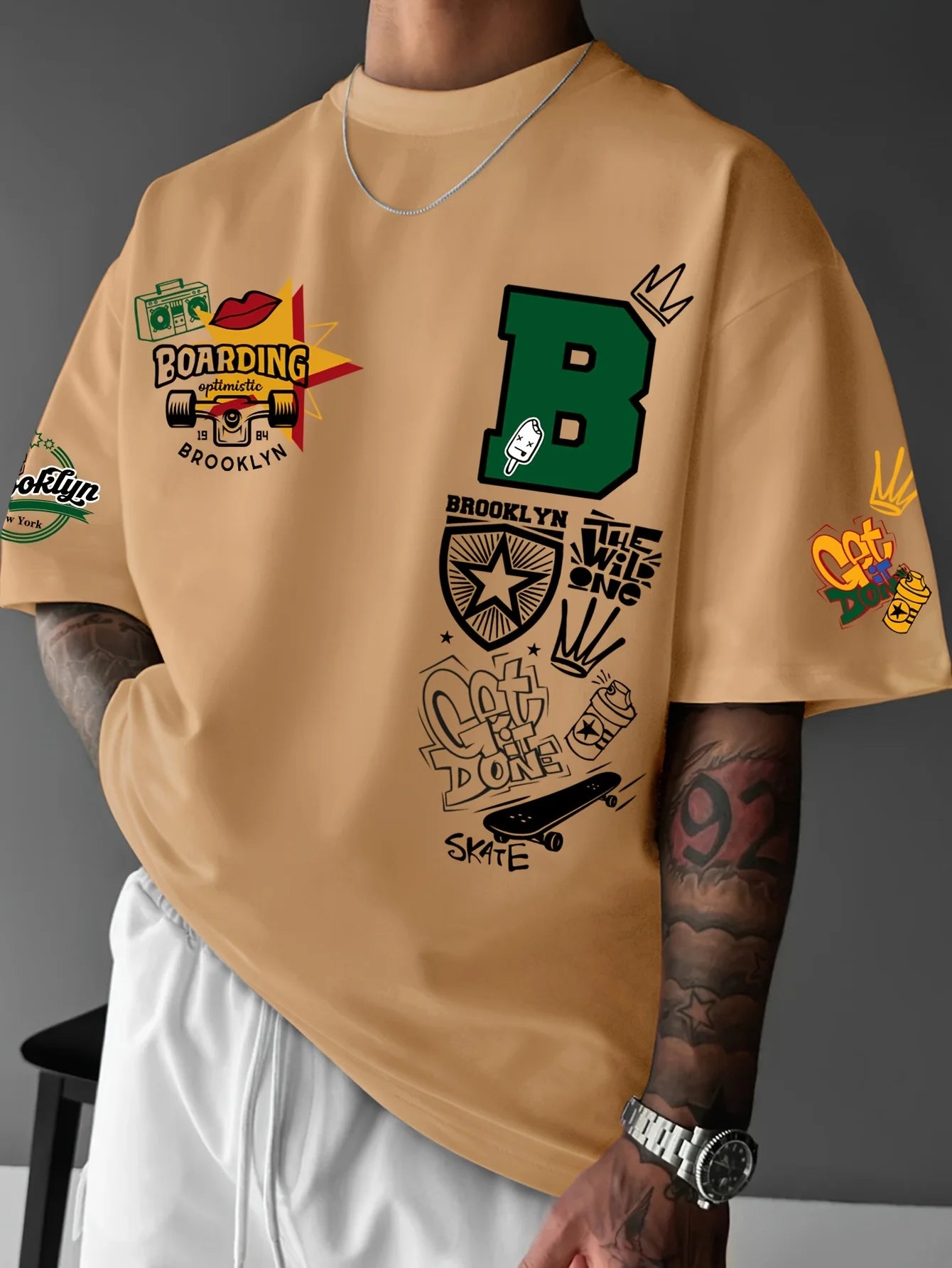 New Men's Summer Brooklyn Design Letter Printed Breathable Round Neck T-shirt Outdoor Street Style Top