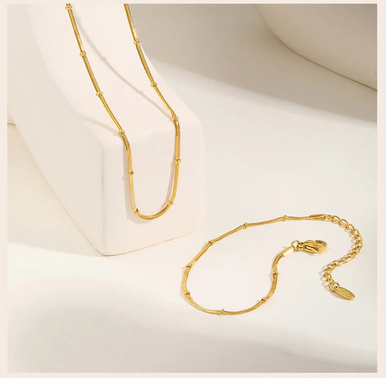 Stainless Steel Snake Ball Bead Chain Bracelet For Women, 18k Gold Plated Thin Link Layered Hand Wristband Christmas Gift