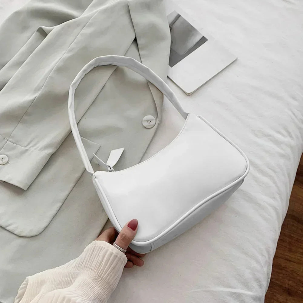 New Retro Soft PU Leather Women Shoulder Underarm Bags Casual Solid Color Small Top-Handle Handbags Ladies Fashion Shoulder Bags