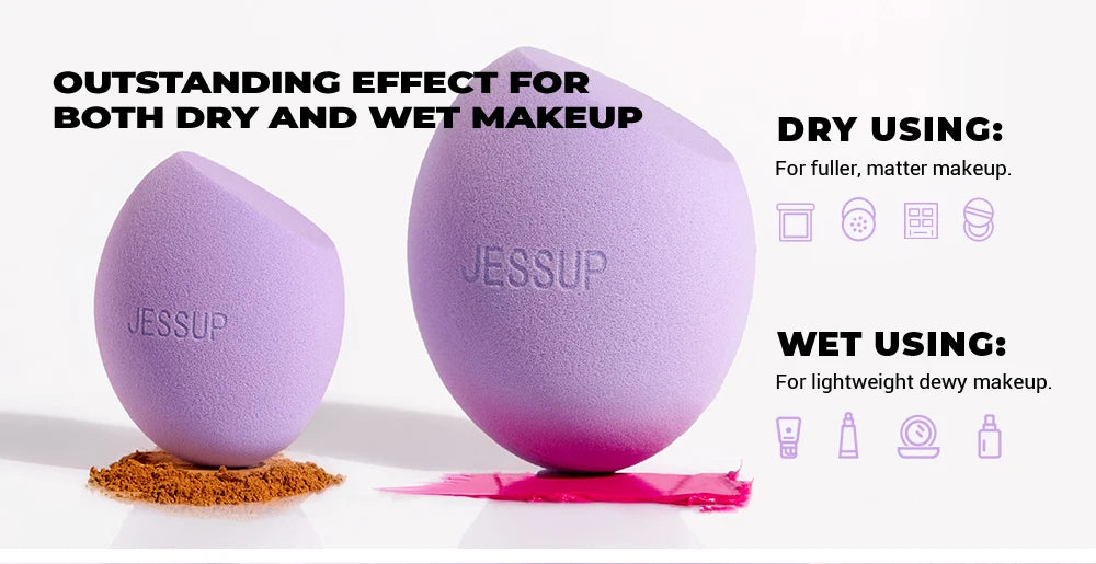 Jessup Makeup Sponge Set, 3pcs Make up Sponges for Face Foundation Concealer Contour and Blusher, Purple SP017