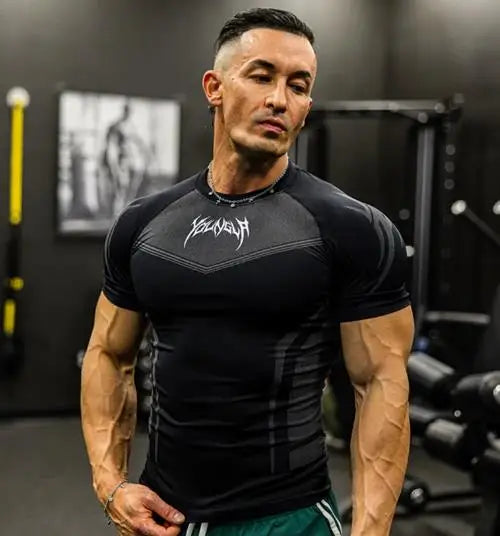 Men Short Sleeve 2025 Spring Autumn New StyleFitness Clothes Quick Drying Breathable Stretch Tight Fitting Clothing T-Shirt