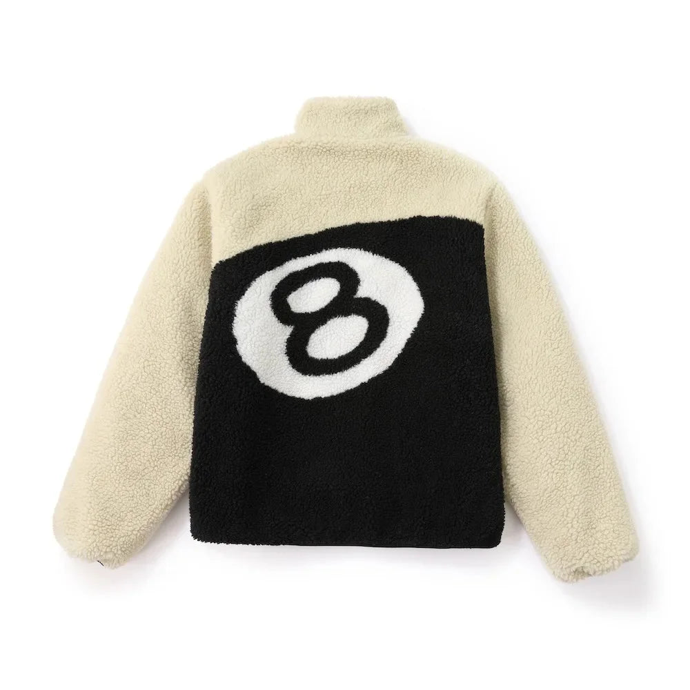 Vintage American Style Double-Sided Wearable Black Eight Ball Flocking Woolen Jacket Zipper For Men And Women Casual Use