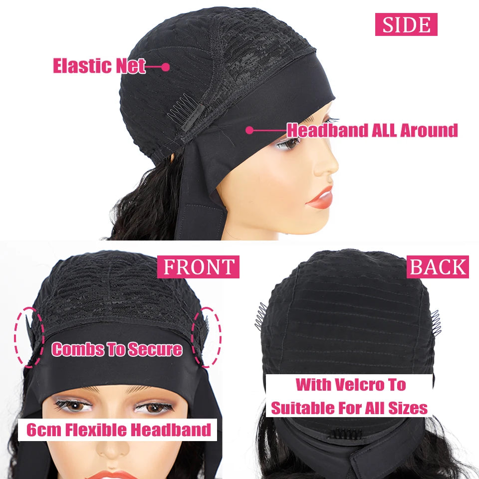 Headband Wig Human Hair Body Wave Virgin Human Hair Wigs for Black Women Full Machine Made Brazilian Ready To Wear Wig None Lace