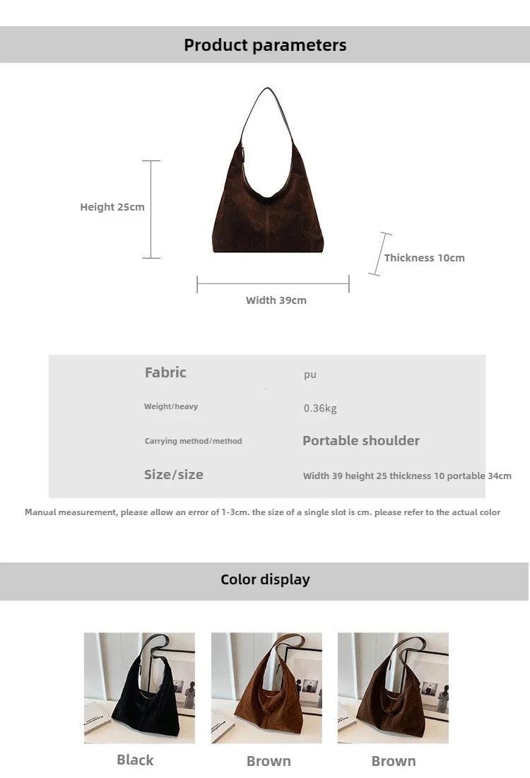 Vintage Suede New Large Capacity Women Tote Bag 2025 Autumn Winter Commute Shoulder Crossbody Bags Fashion Trend Underarm Bags