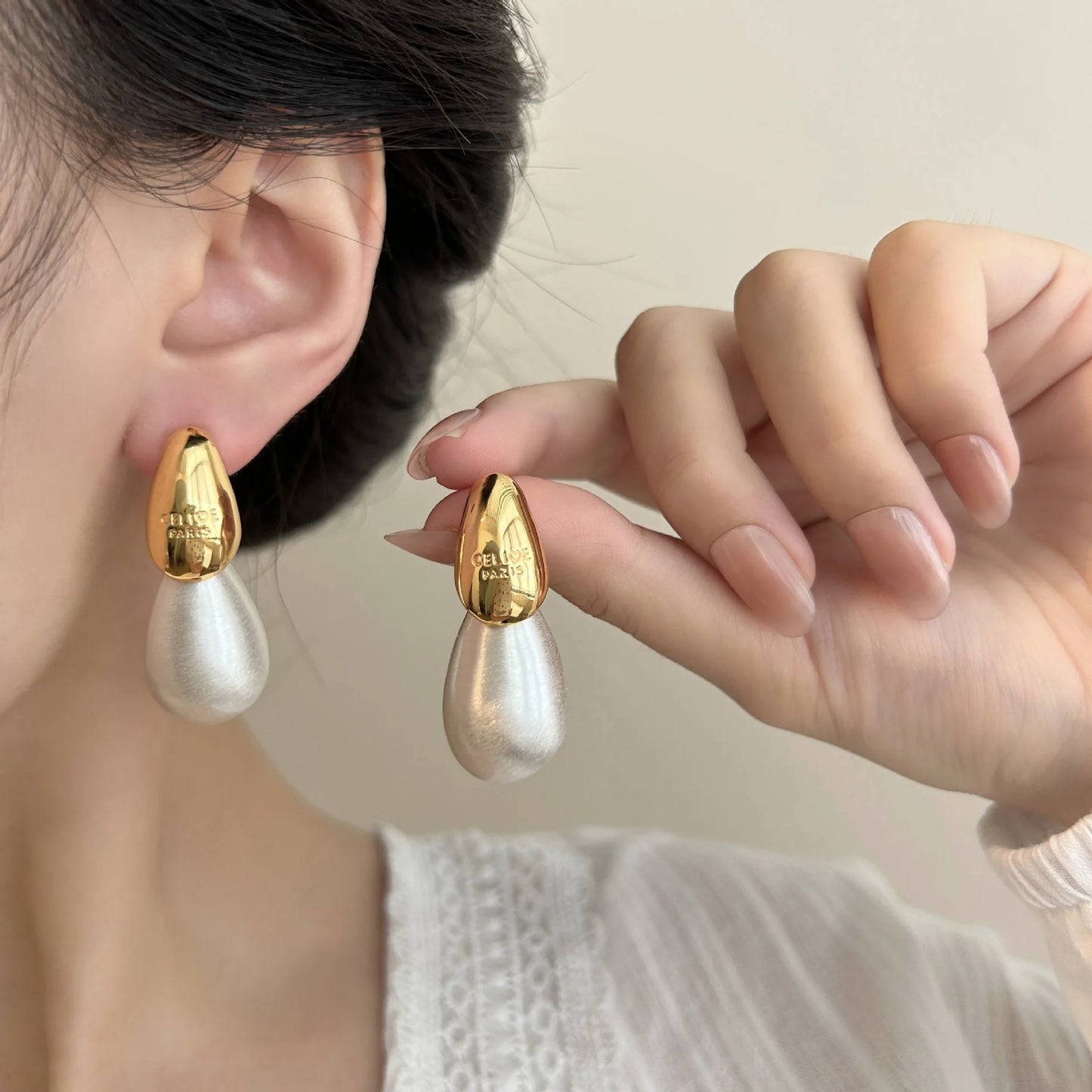 2025 New Water Drop Stud Earrings for Women Vintage Dome Copper Gold Plated Ceramic Metal Women's Earring Teardrop Ear Cuff Girl