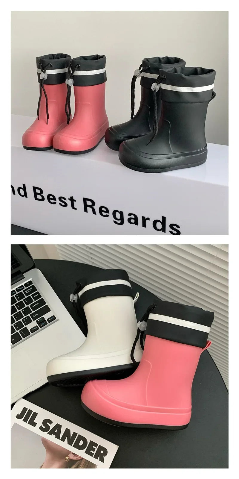 Cute Mid-Calf Rain Boots Women's Student Fashion Casual Play Water Outdoor School Shoes Parent-Child Rain Shoes PVC Material