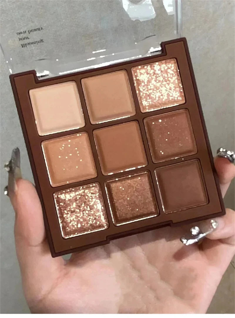 9 Colors Chocolate Eye Shadow Palette Pearly Matte Earth Color Eyeshadow Pallete Shiny Sequins Eye Pigments Lasting Makeup