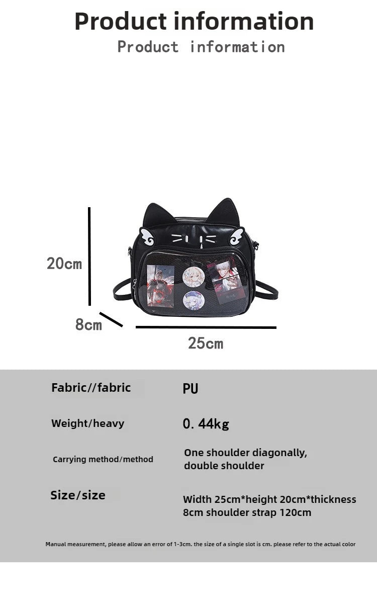 Women's Fashion Backpacks Y2K Korean Japan Kawaii Cat Ita Bag PU Cute Girls Transparent Pocket Aesthetic Shoulder Crossbody Bags