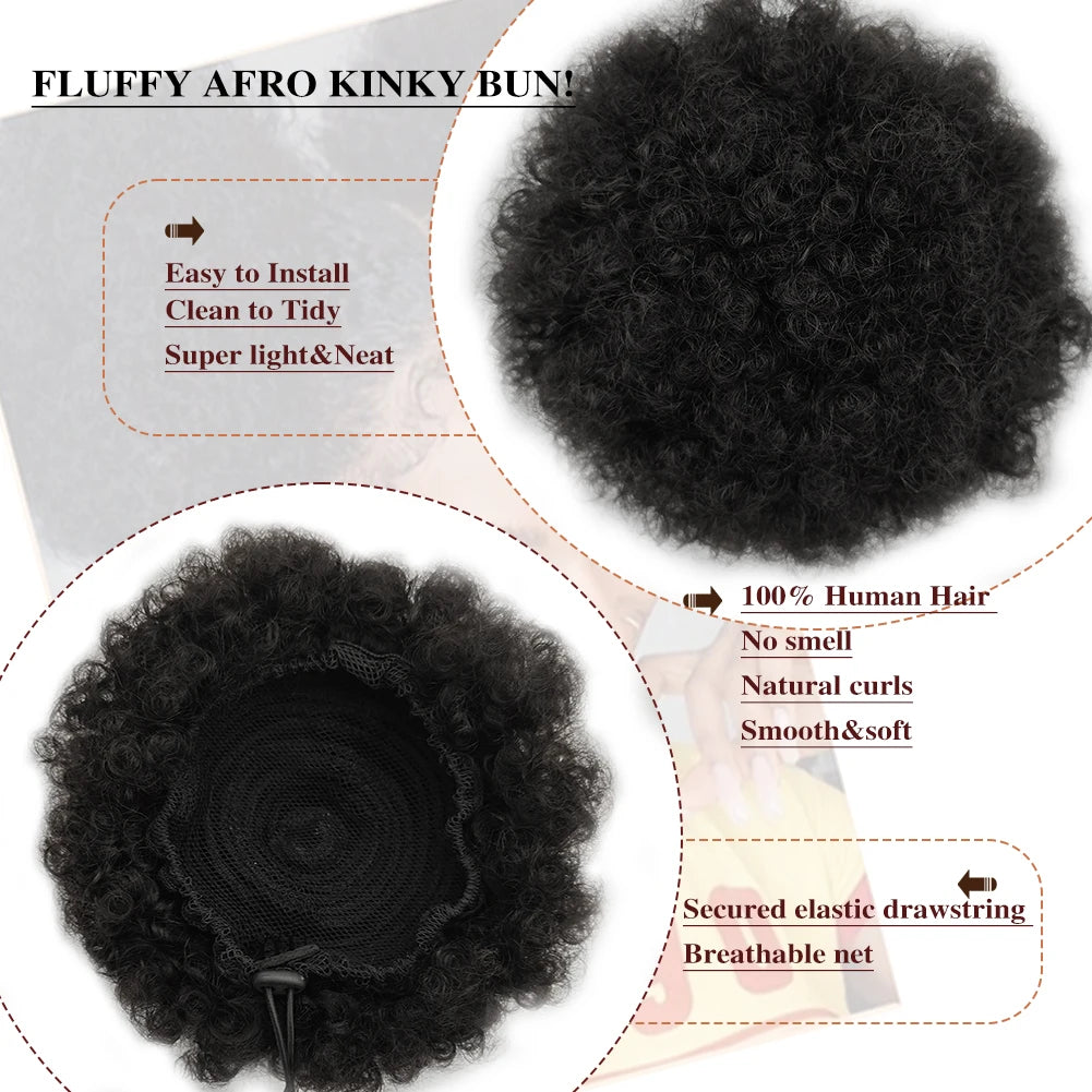 100% Human Hair Afro Kinky Puffs Drawstring Ponytail Extensions for Black Women 4# 99J 30 Kinky Curly Afro Puff Hair Accessories
