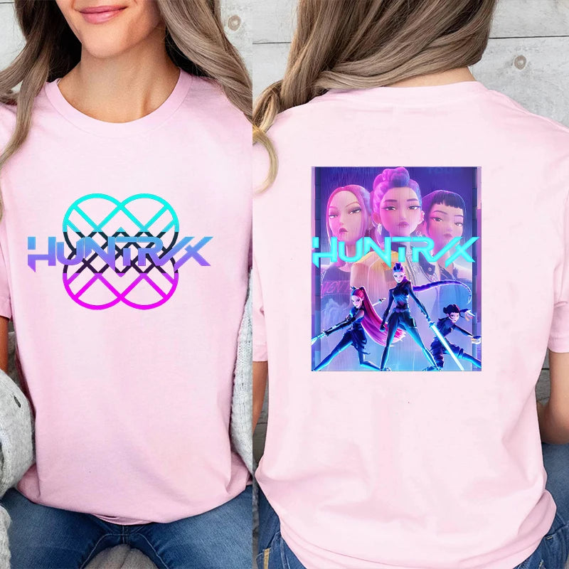 Kpop Demon Hunter HuntrX Print T-Shirts Fashion Casual Short Sleeve T-shirt Fashion Korean Anime Tshirts Women Clothes Tees Tops