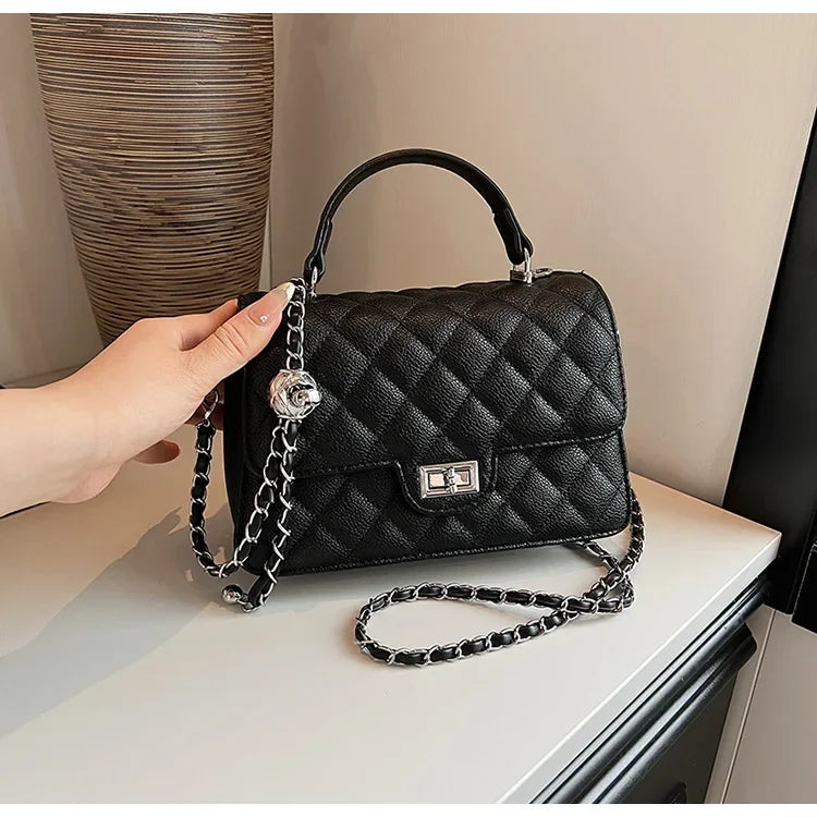 Small Square Lattice Chain Crossbody Bag Women's Shoulder Handbag Simple Handheld Underarm Bag Hot Sale Of The Season New Versat