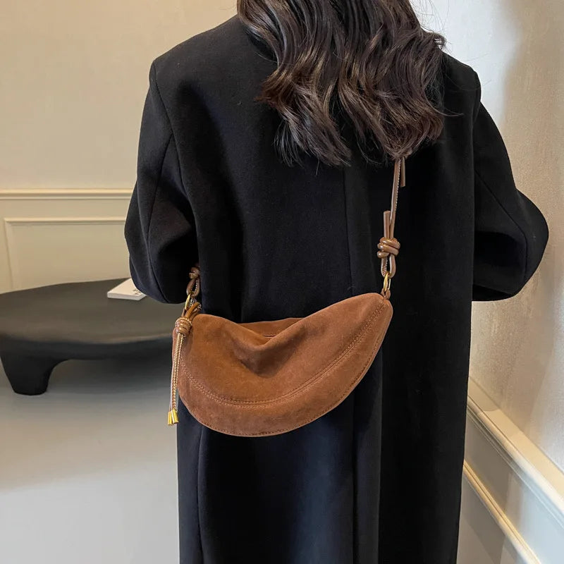 Faux Suede Super Popular Niche Suede Shoulder Bag for Women 2025 Hot Sale Single Crossbody Bags Underarm Dumpling Sweet Bags