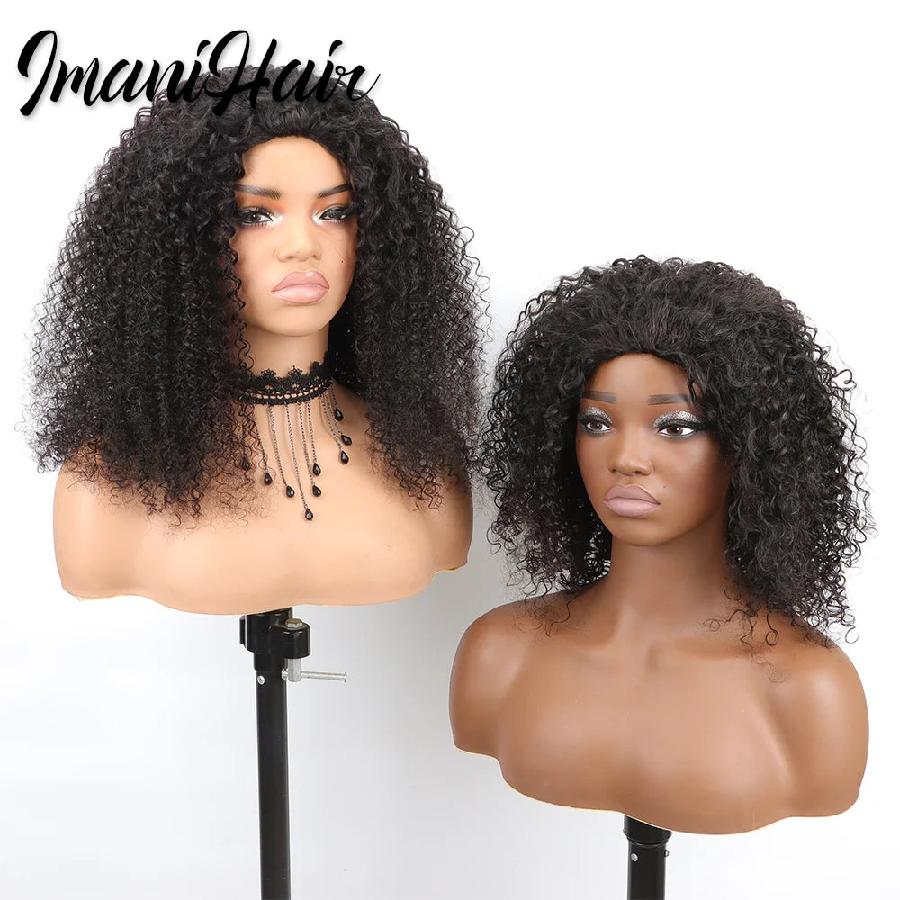 210% Half Wigs Human Hair Kinky Curly Headband Wig Upgrade 3 IN 1 Half Wig With Drawstring Seamless Clip Ins Flip Over Wig