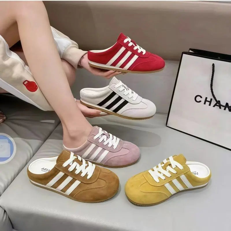 Baotou semi-slippers women's summer wear 2025 new super hot heelless flat German training shoes lazy one-foot women's shoes