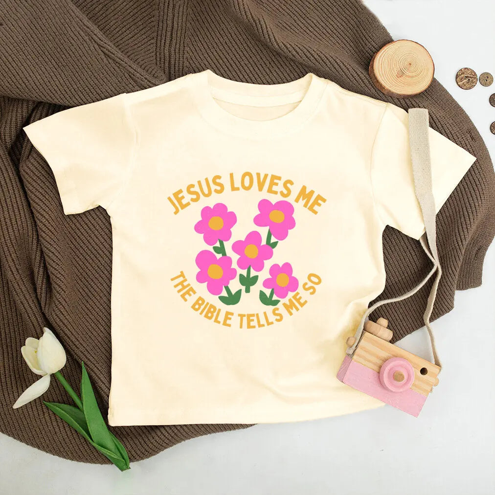Jesus Loves Me Print Kids Shirt Retro Summer T-shirt Tops for Children Boys Girls Short Sleeve Tshirt Funny Toddler Clothes Tee