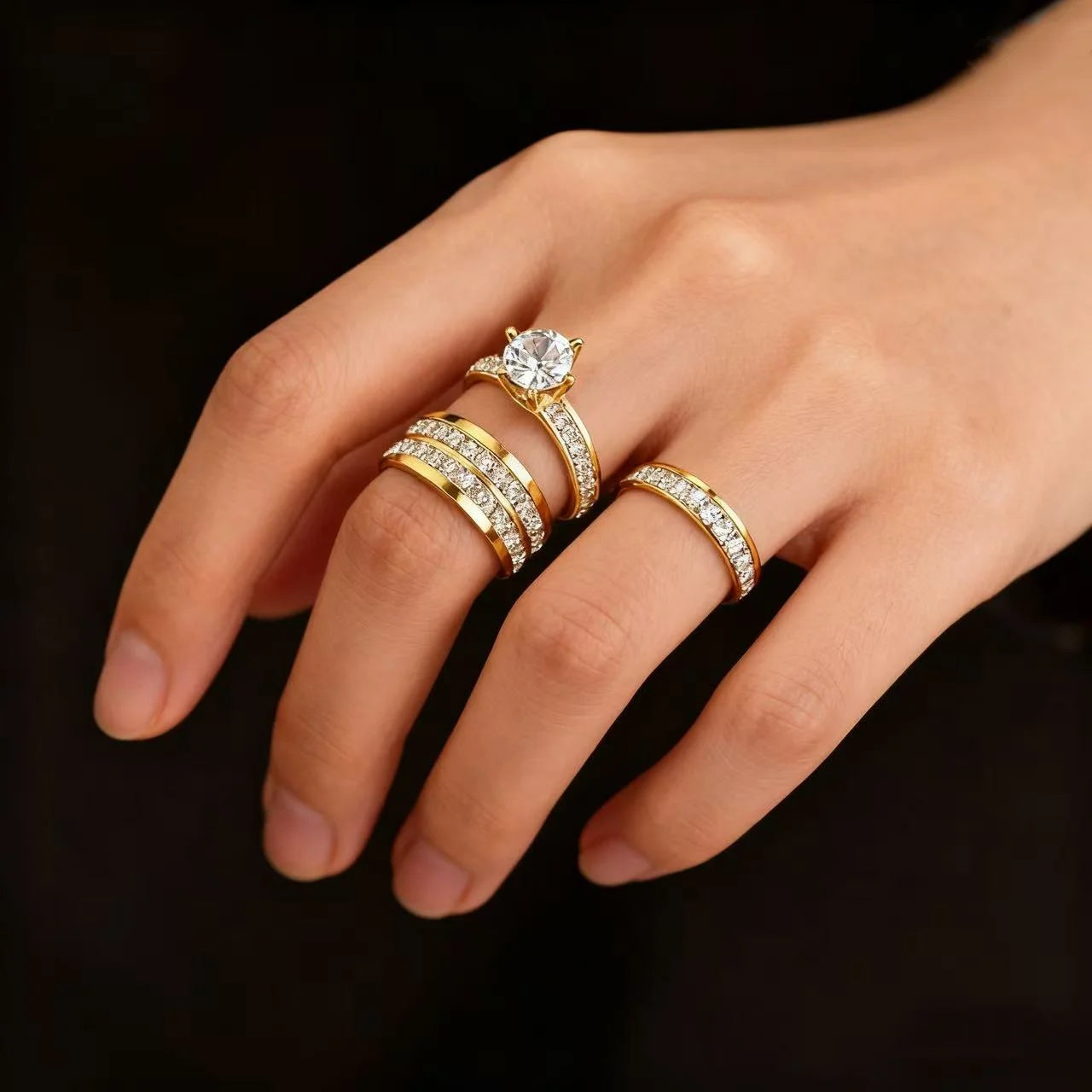 Luxury Zircon Stainless Steel Ring Set For Women 2025 Trend Finger Fashion Jewelry Accessories