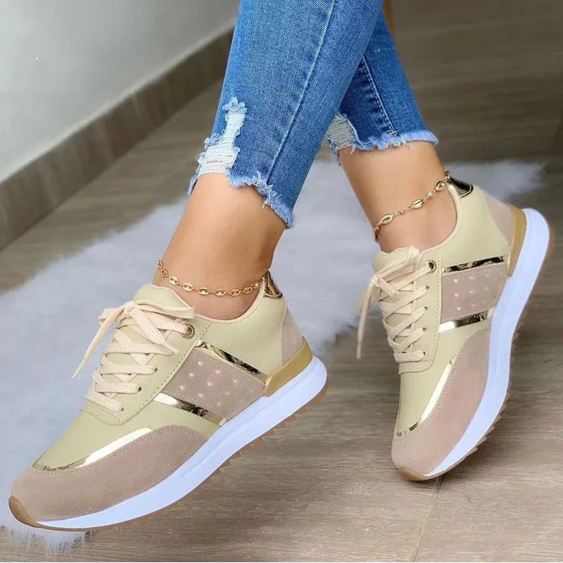 New Women Sneakers Platform Shoes Leather Patchwork Casual Sport Shoes Ladies Outdoor Running Vulcanized Shoes Zapatillas Mujer