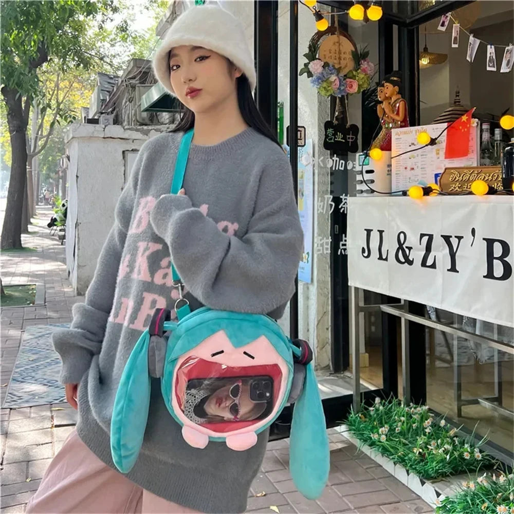 Hatsune Miku Shoulder Bag New Backpack Cute Anime Girl Plush Cartoon Kawaii Knapsack Student Bag Packet Kids Gifts Toys