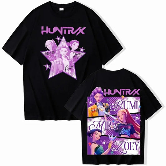 Kpop Demon Hunters Fanmerch Mira Rumi Zoey Huntrix Shirt Summer Graphic Shirts Fan Gift Women Casual Tees Women Clothes