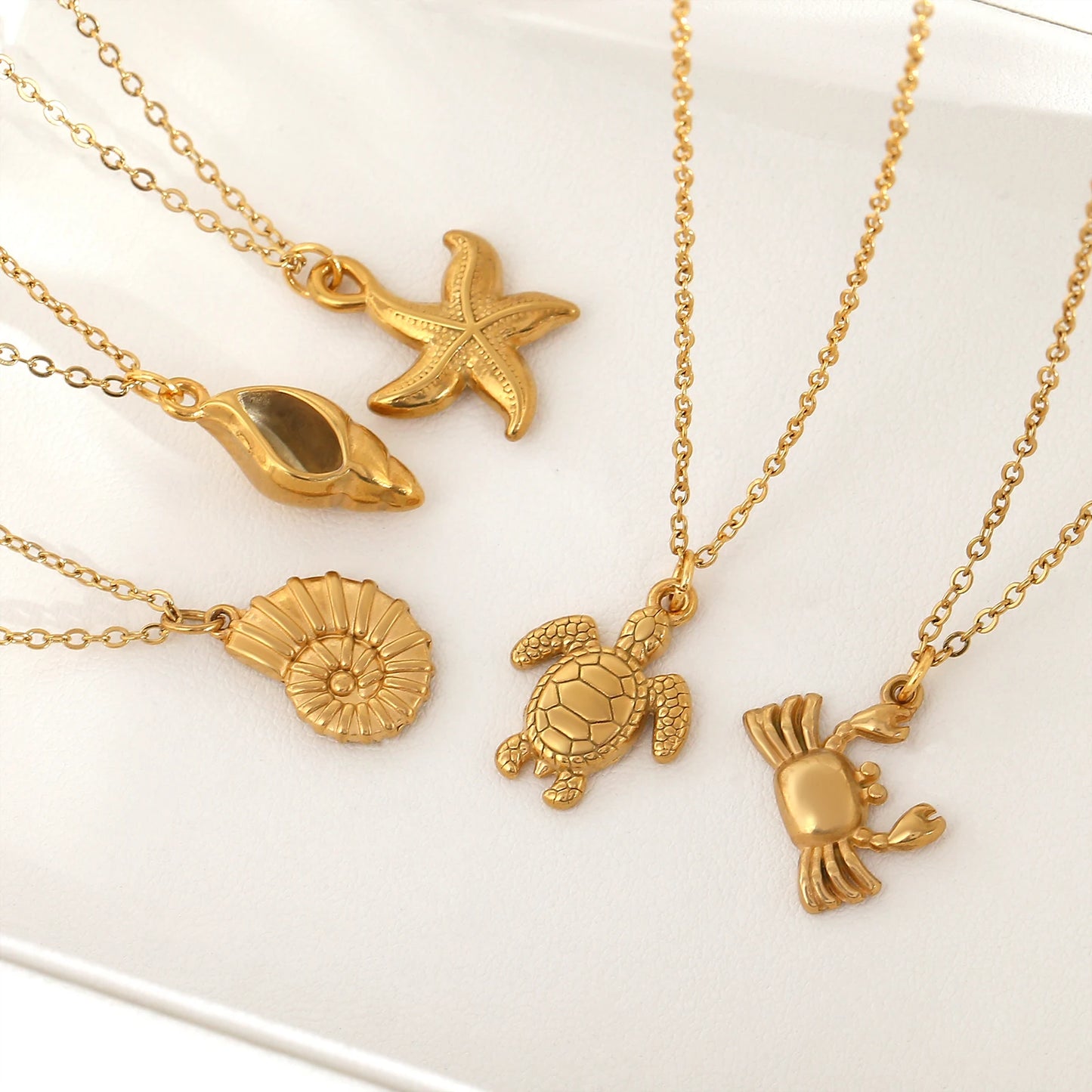 Summer Women's Starfish Conch Shell Necklace Fashion Stainless Steel Gold/Silver Color Crab Turtle Choker Beach Jewelry Gifts