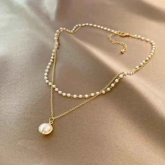 2025 New Women's Pearl Necklace Kpop Gold Color Beads Pendant Necklaces Goth Double Layer Chain Choker for Women Fashion Jewelry