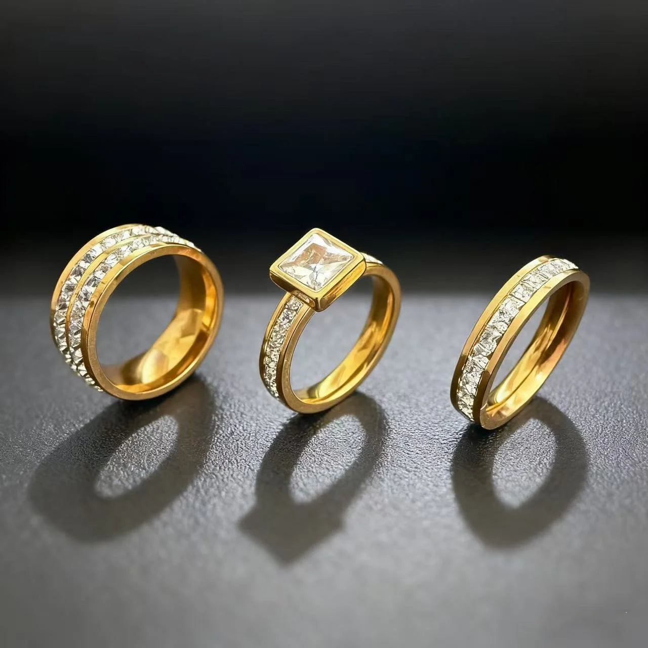 Luxury Zircon Stainless Steel Ring Set For Women 2025 Trend Finger Fashion Jewelry Accessories